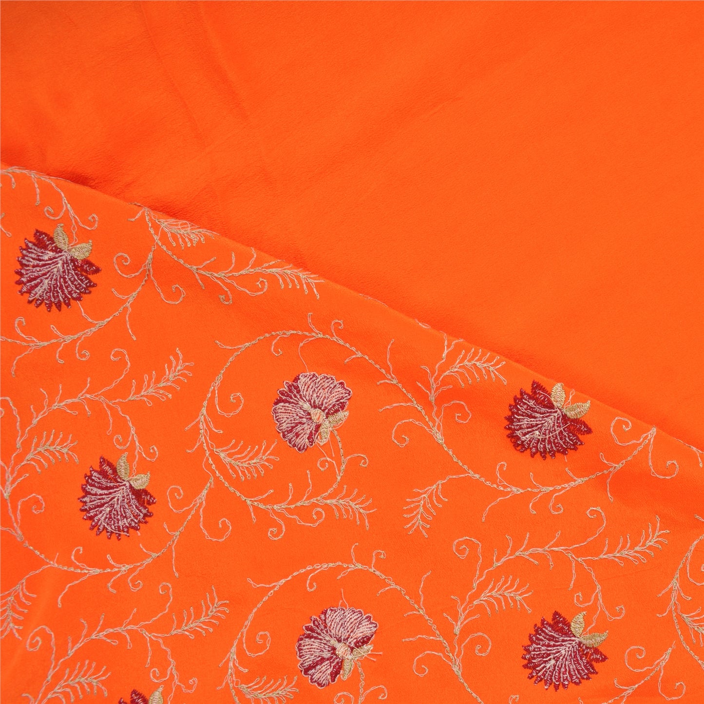 Sanskriti Vintage Orange Sarees Pure Crepe Silk Embroidered Premium Sari Sustainable Fabric