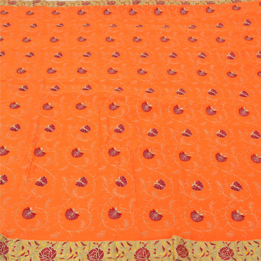 Sanskriti Vintage Orange Sarees Pure Crepe Silk Embroidered Premium Sari Sustainable Fabric
