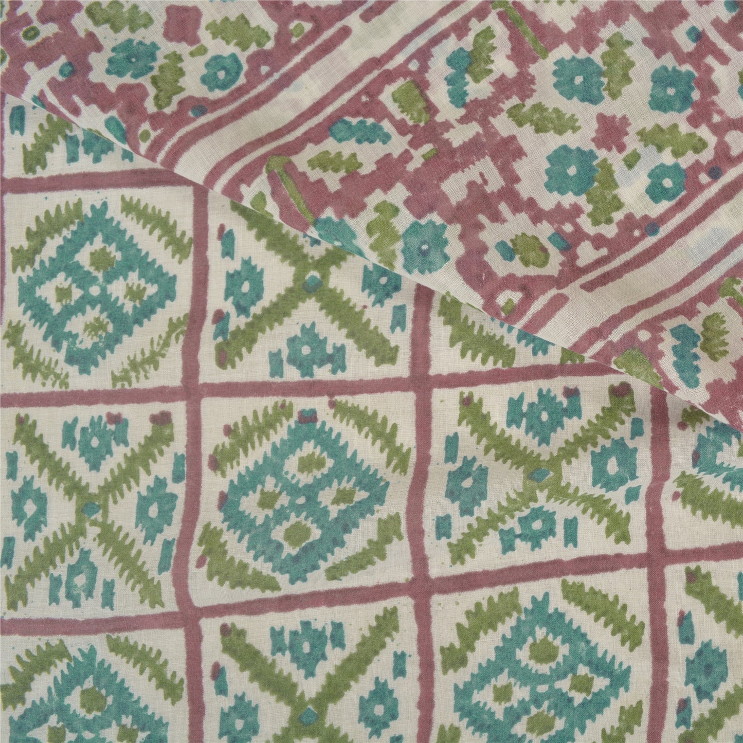 Sanskriti Vintage Ivory Sarees Cotton Hand Embroidered Block Printed Sari Sustainable Fabric