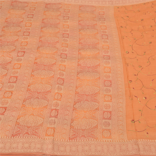 Sanskriti Vintage Orange Sarees 100% Pure Silk Embroidered Woven Sari Sustainable Fabric