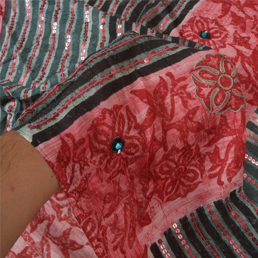 Sanskriti Vintage Indian Sarees Blend Georgette Hand Beaded Premium Sari Sustainable Fabric