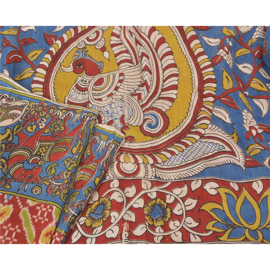 Sanskriti Vintage Dark Red Sarees Cotton Silk Handmade Kalamkari Sari Sustainable Fabric