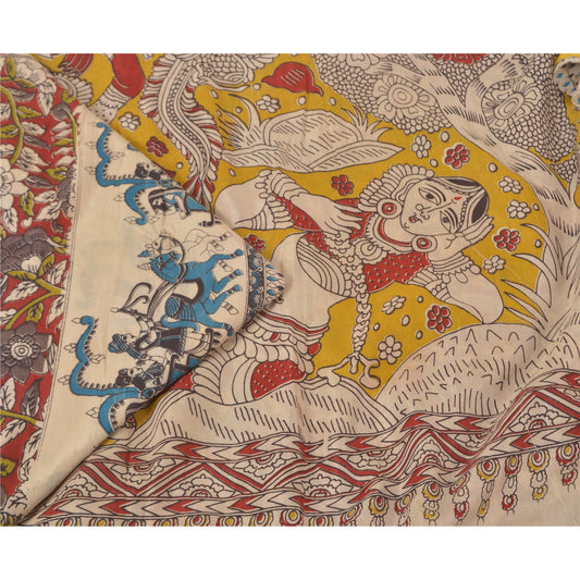 Sanskriti Vintage Dark Red Sarees Cotton Silk Handmade Kalamkari Sari Sustainable Fabric