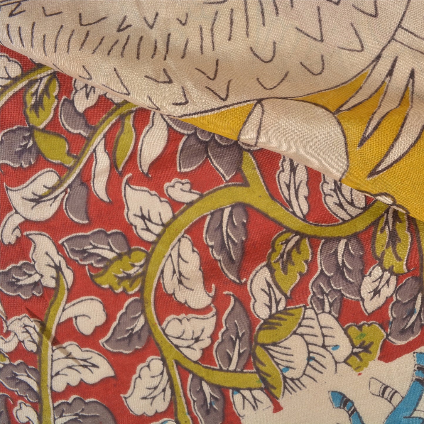 Sanskriti Vintage Dark Red Sarees Cotton Silk Handmade Kalamkari Sari Sustainable Fabric