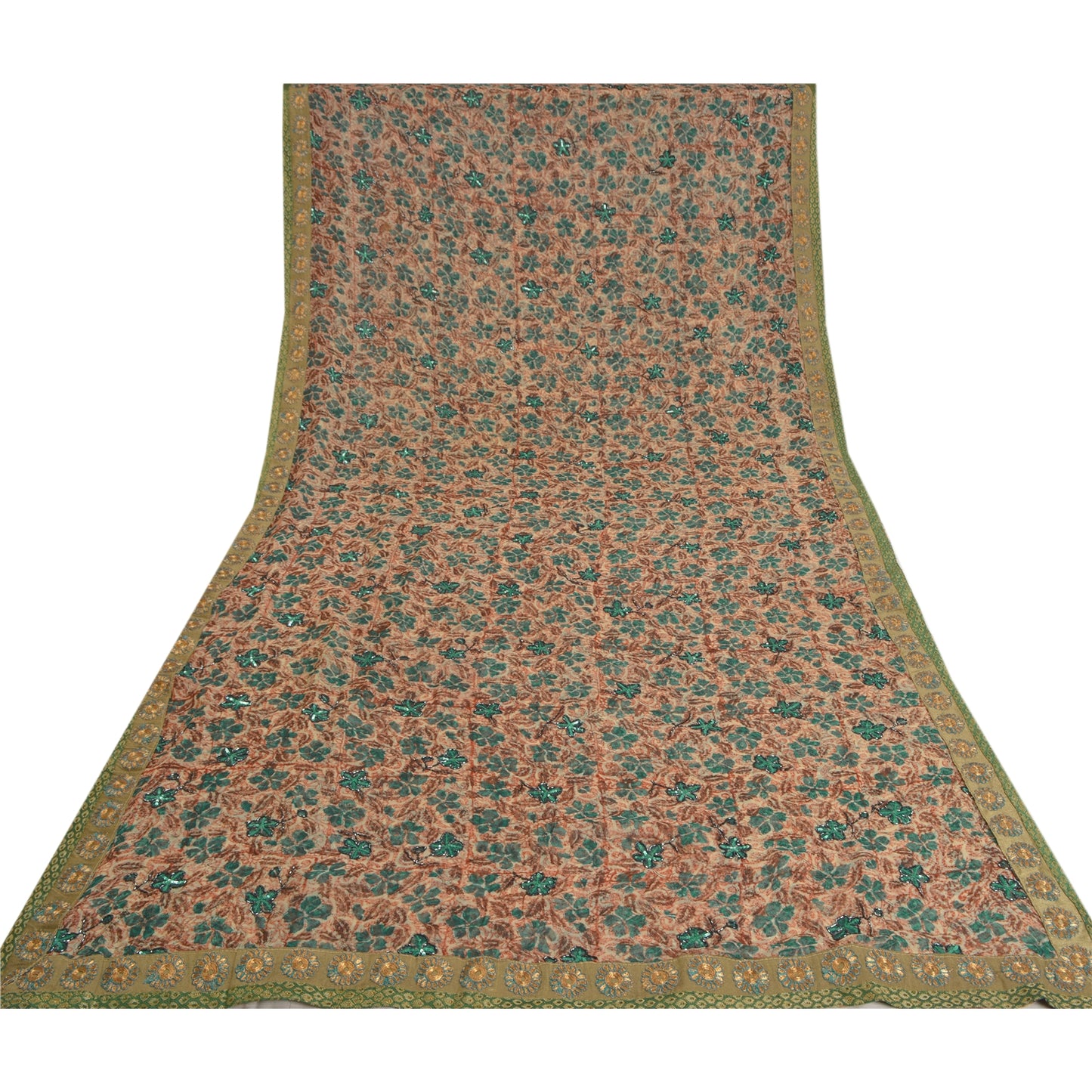 Sanskriti Vintage Indian Sarees Blend Georgette Hand Beaded Ethnic Sari Sustainable Fabric