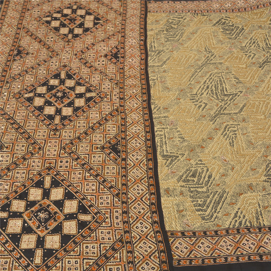 Sanskriti Vintage Indian Sarees Crepe Hand Embroidered Premium Sari Craft Sustainable Fabric