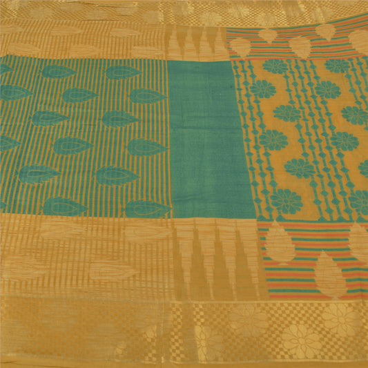 Sanskriti Vintage Green Sarees 100% Pure Silk Woven Premium Sari Craft Sustainable Fabric