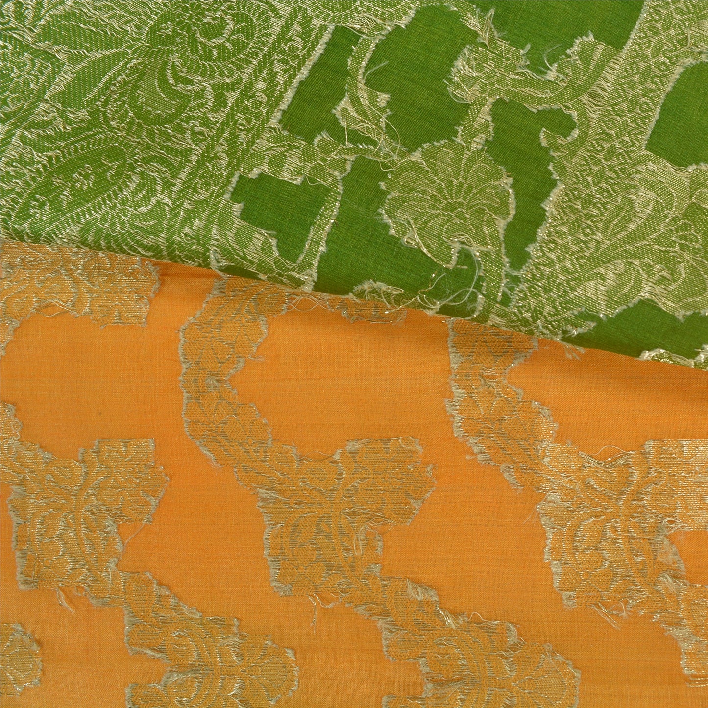 Sanskriti Vintage Saffron Sarees 100% Pure Silk Woven Premium Sari Craft Sustainable Fabric