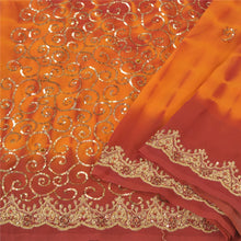 Load image into Gallery viewer, Sanskriti Vintage Saffron Sarees Georgette Hand Beaded Leheria Sari Craft Fabric

