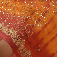 Load image into Gallery viewer, Sanskriti Vintage Saffron Sarees Georgette Hand Beaded Leheria Sari Craft Fabric
