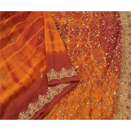 Sanskriti Vintage Saffron Sarees Georgette Hand Beaded Leheria Sari Craft Fabric