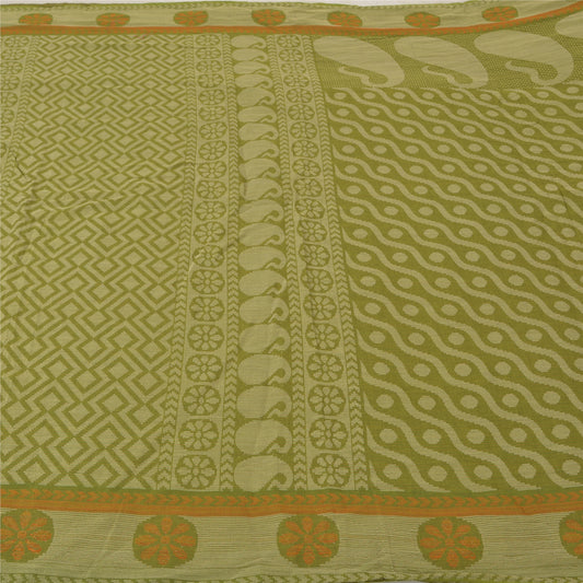 Sanskriti Vintage Green Sarees 100% Pure Cotton Woven Premium Sari Sustainable Fabric