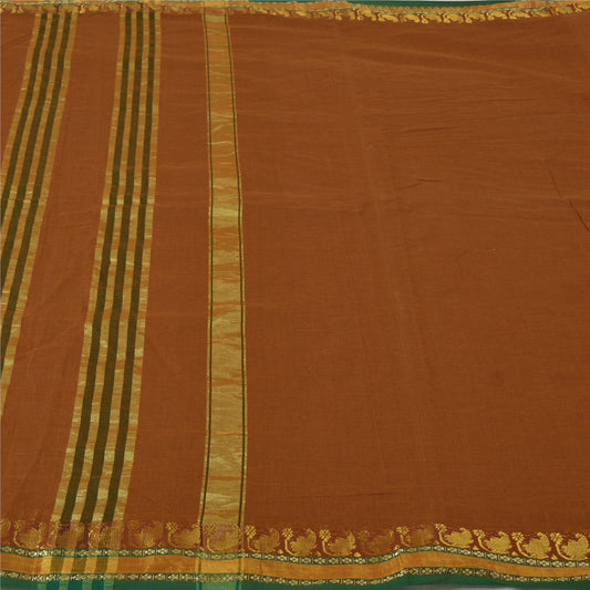 Sanskriti Vintage Orange Sarees 100% Pure Cotton Woven Zari Peacock Sari Sustainable Fabric