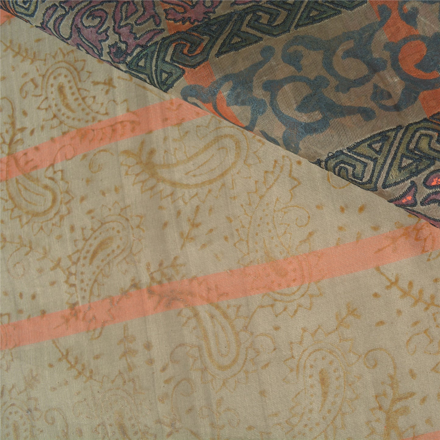 Sanskriti Vintage Brown Sarees Pure Silk Embroidered Block Printed Sari Sustainable Fabric