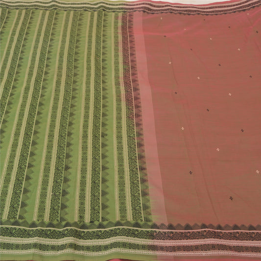 Sanskriti Vintage Sarees Brown Woven Blend Cotton Sari Floral Soft Craft Sustainable Fabric