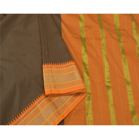 Sanskriti Vintage Sarees Black Zari Woven Artificial Silk Sari 5yd Craft Sustainable Fabric