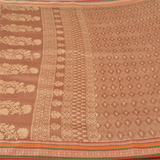 Sanskriti Vintage Brown Sarees Pure Silk Printed Woven Premium Sari Craft Sustainable Fabric