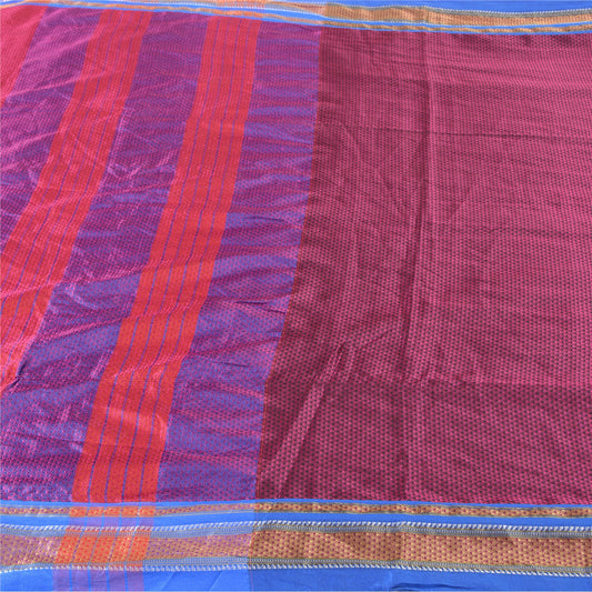 Sanskriti Vintage Blue Indian Sarees Art Silk Woven Premium Sari Craft Sustainable Fabric