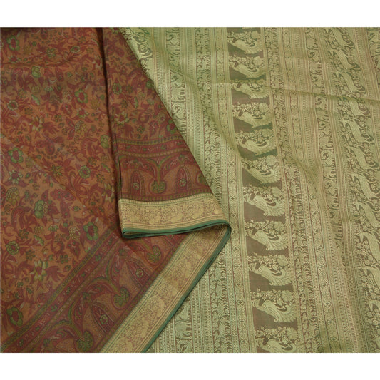 Sanskriti Vintage Brown Sarees 100% Pure Silk Woven Baluchari Human Sari Sustainable Fabric