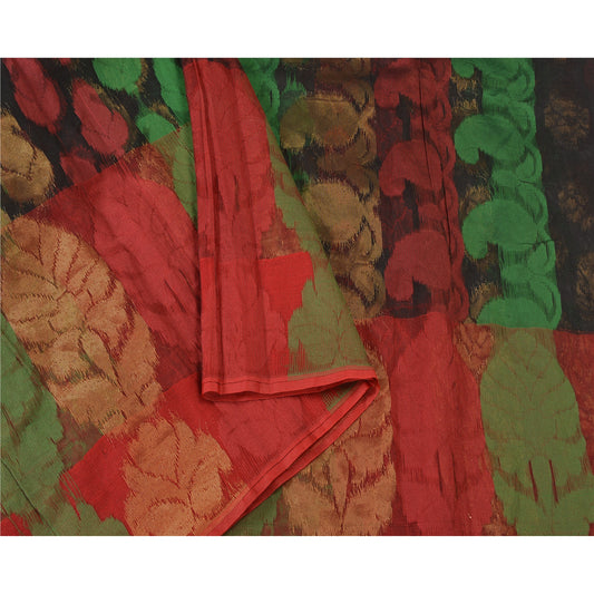 Sanskriti Vintage Black Sarees Net Mesh Hand-Woven Premium Sari Craft Sustainable Fabric