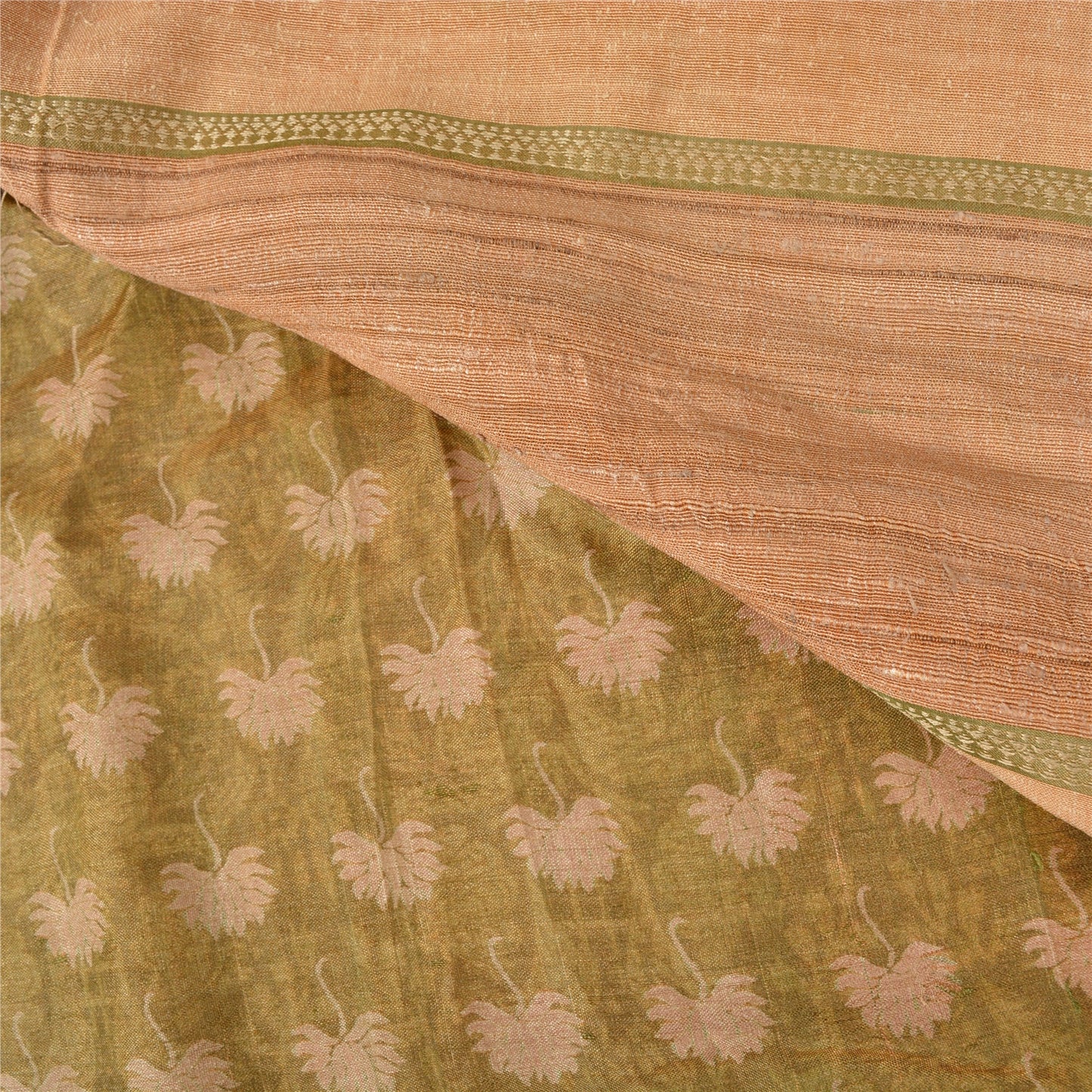 Sanskriti Vintage Green Indian Sarees Pure Silk Printed Woven Sari Craft Sustainable Fabric