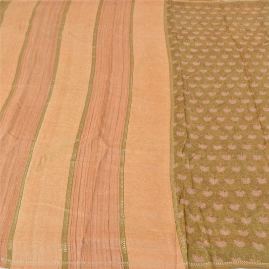 Sanskriti Vintage Green Indian Sarees Pure Silk Printed Woven Sari Craft Sustainable Fabric