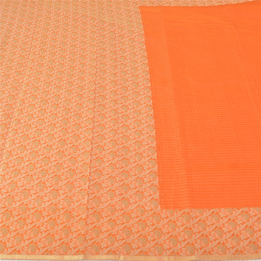 Sanskriti Vintage Orange Indian Sarees Art Silk Woven Premium Sari Craft Sustainable Fabric