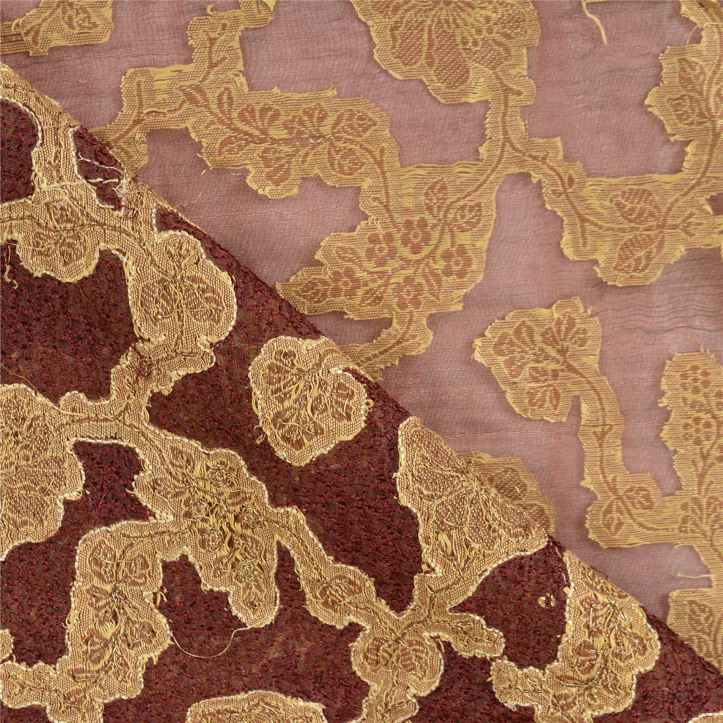 Sanskriti Vintage Dark Red Sarees Pure Organza Silk Handmade Woven Sari Sustainable Fabric