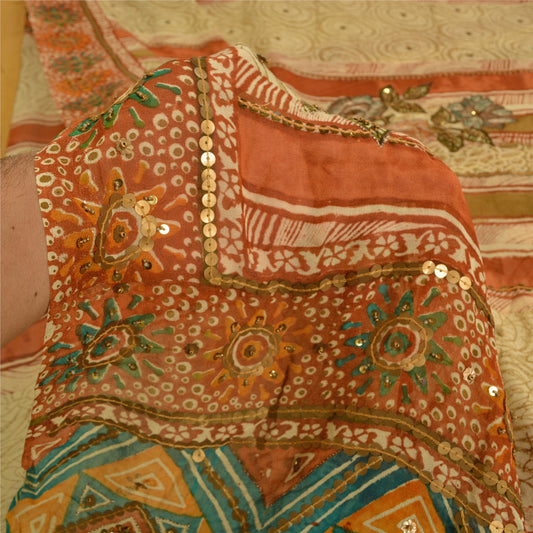Sanskriti Vintage Bollywood Sarees Pure Georgette Silk Hand Beaded Sari Sustainable Fabric