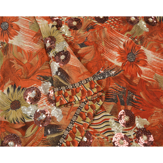 Sanskriti Vintage Orange Sarees Georgette Hand Beaded Premium Sari Sustainable Fabric