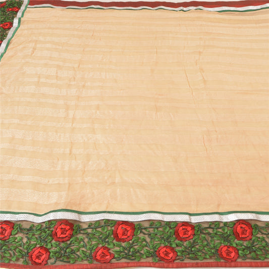 Sanskriti Vintage Peach Sarees Blend Georgette Embroidered Parsee Sari Sustainable Fabric