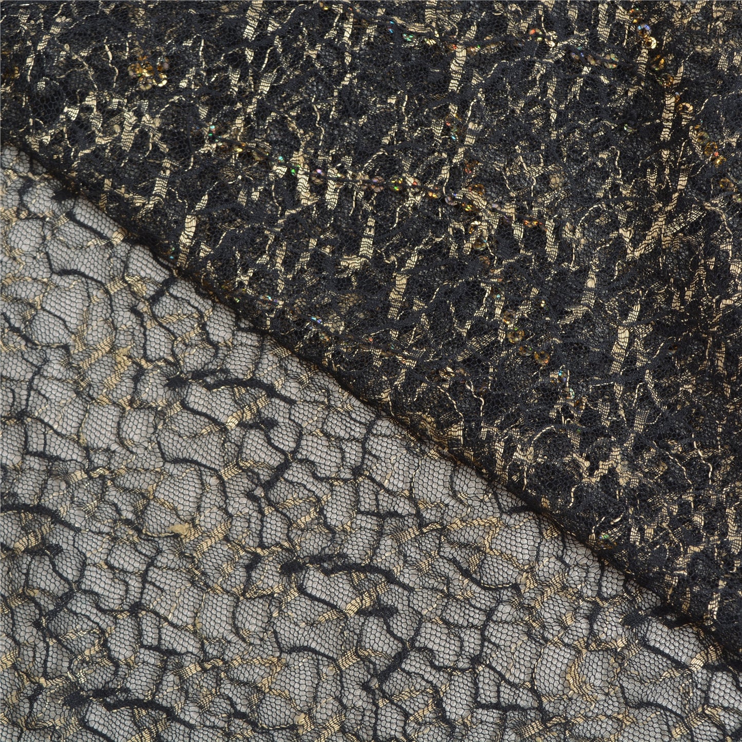 Sanskriti Vintage Black Sarees Net Mesh Hand Beaded Woven Premium Sari Sustainable Fabric