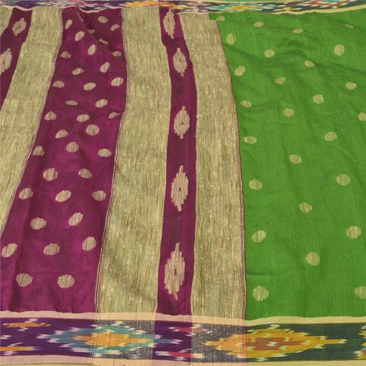 Sanskriti Vintage Green Sambalpuri Ikat Sarees Hand-Woven Cotton Sari Sustainable Fabric