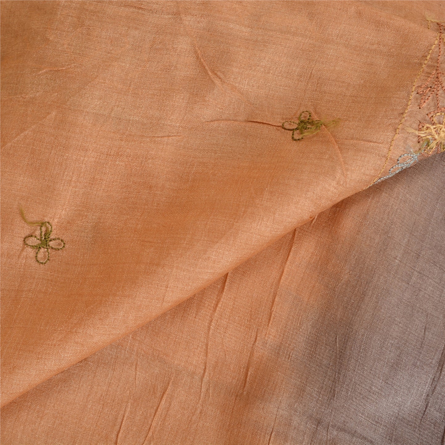 Sanskriti Vintage Peach Indian Sarees Pure Silk Hand Embroidered Sari Sustainable Fabric