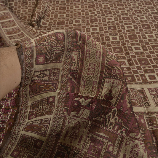 Sanskriti Vintage Brown Sarees 100% Pure Silk Woven Premium Sari Craft Sustainable Fabric