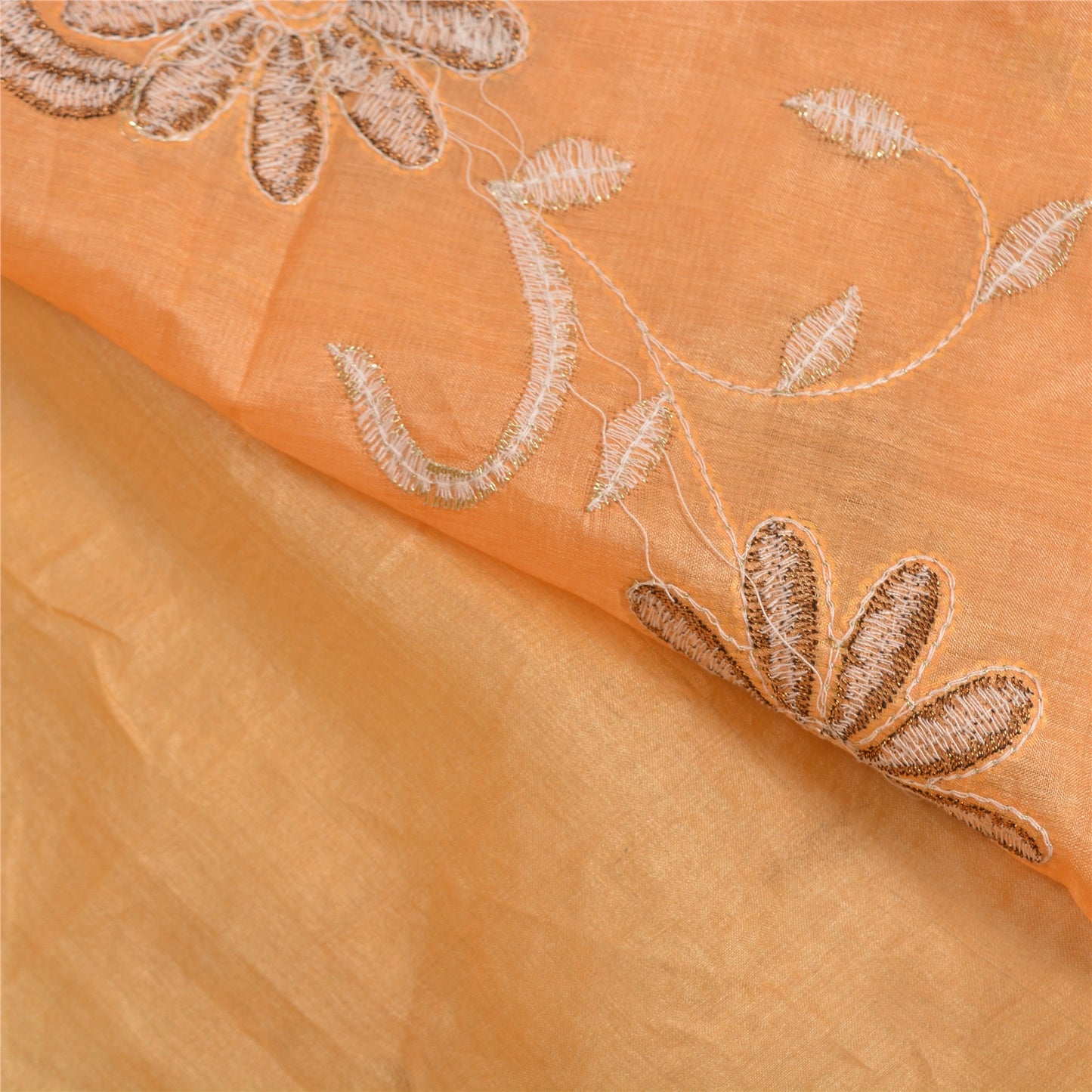 Sanskriti Vintage Peach Sarees Pure Silk Embroidered Premium Sari Craft Sustainable Fabric