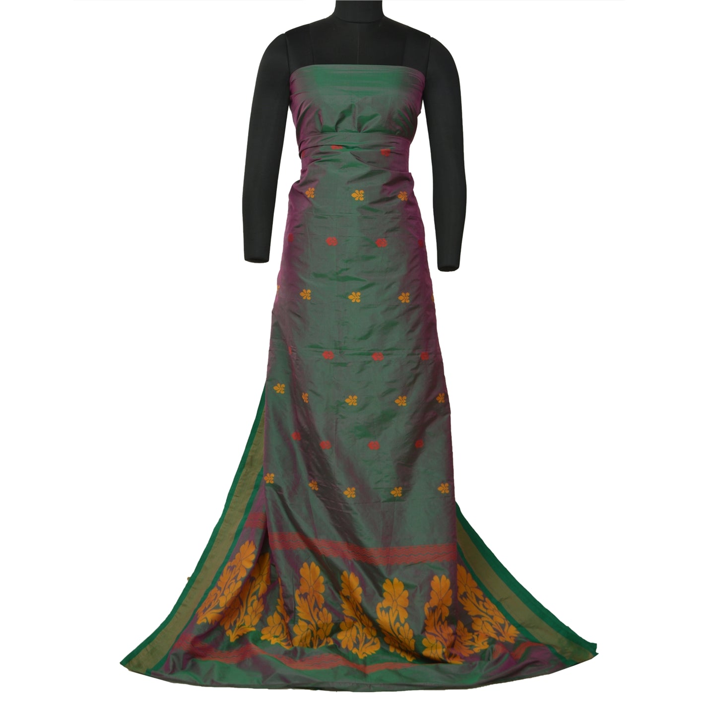 Санскритские винтажные зеленые индийские сари из искусственного шелка, тканые премиальные сари из экологически чистой ткани