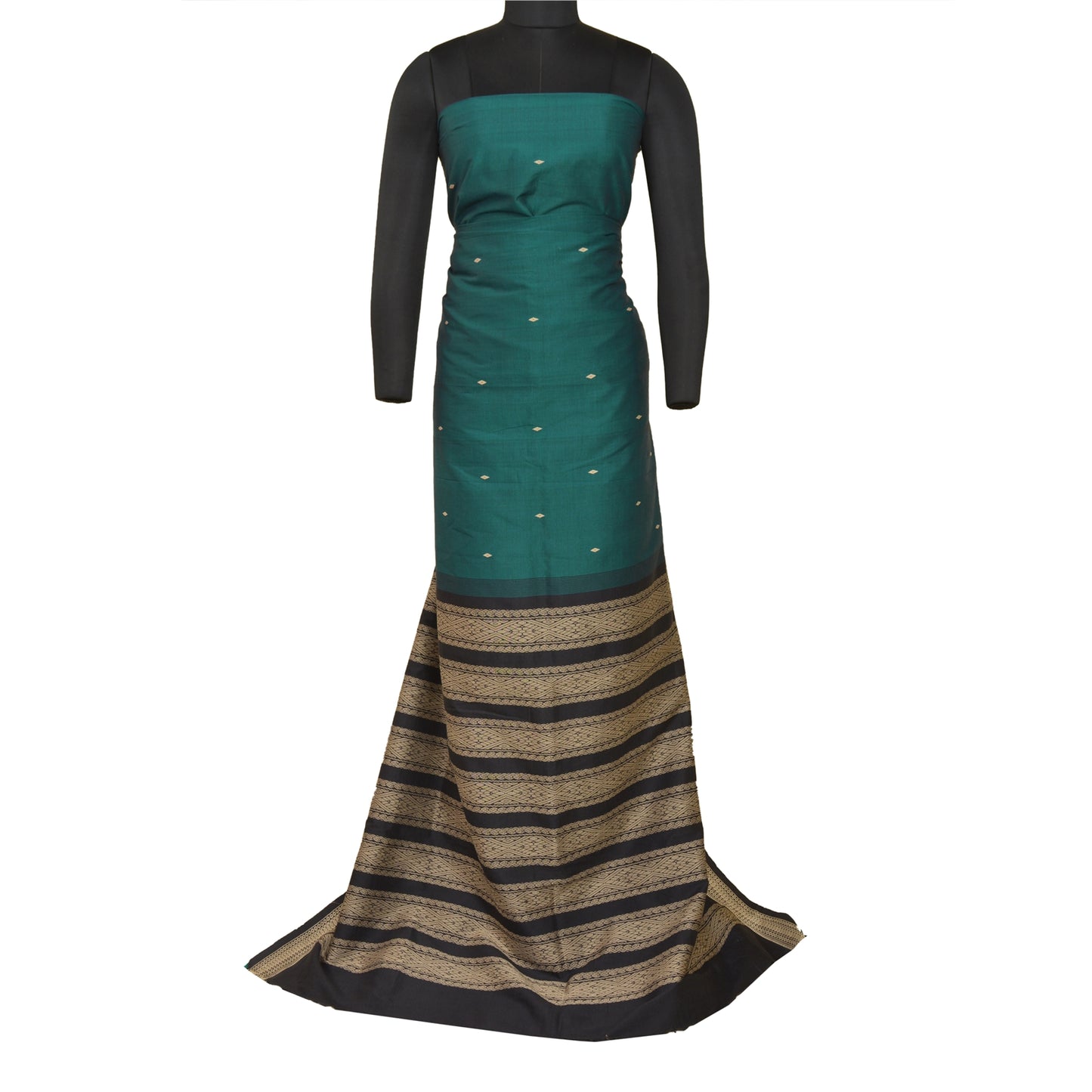 Sanskriti Vintage Green/Black Sarees Blend Silk Woven Premium Sari Craft Sustainable Fabric