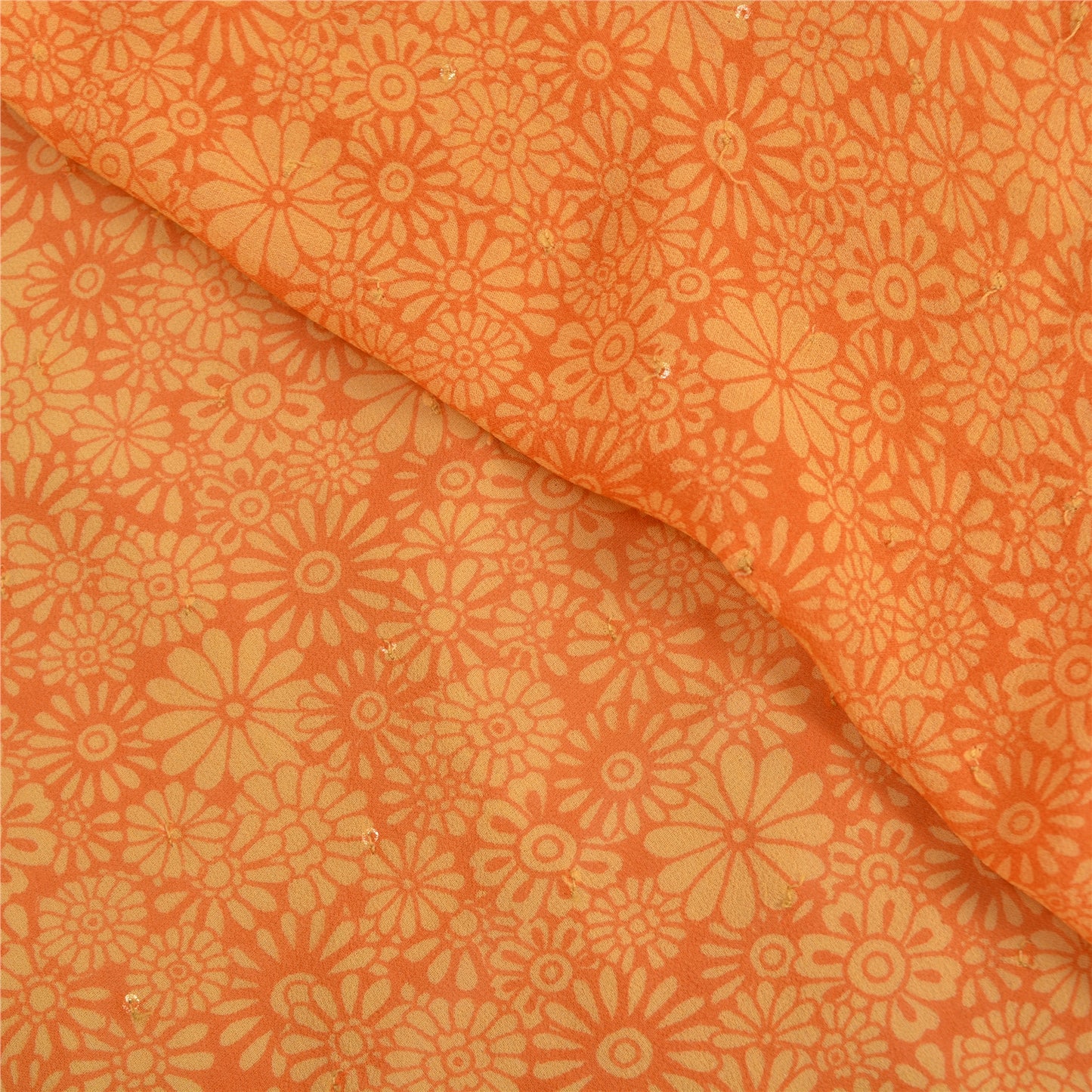 Sanskriti Vintage Orange Bollywood Sarees Pure Georgette Silk Beaded Sari Sustainable Fabric