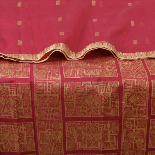 Sanskriti Vintage Pink Indian Sarees Blend Silk Woven Sari Craft 5 Yard Sustainable Fabric
