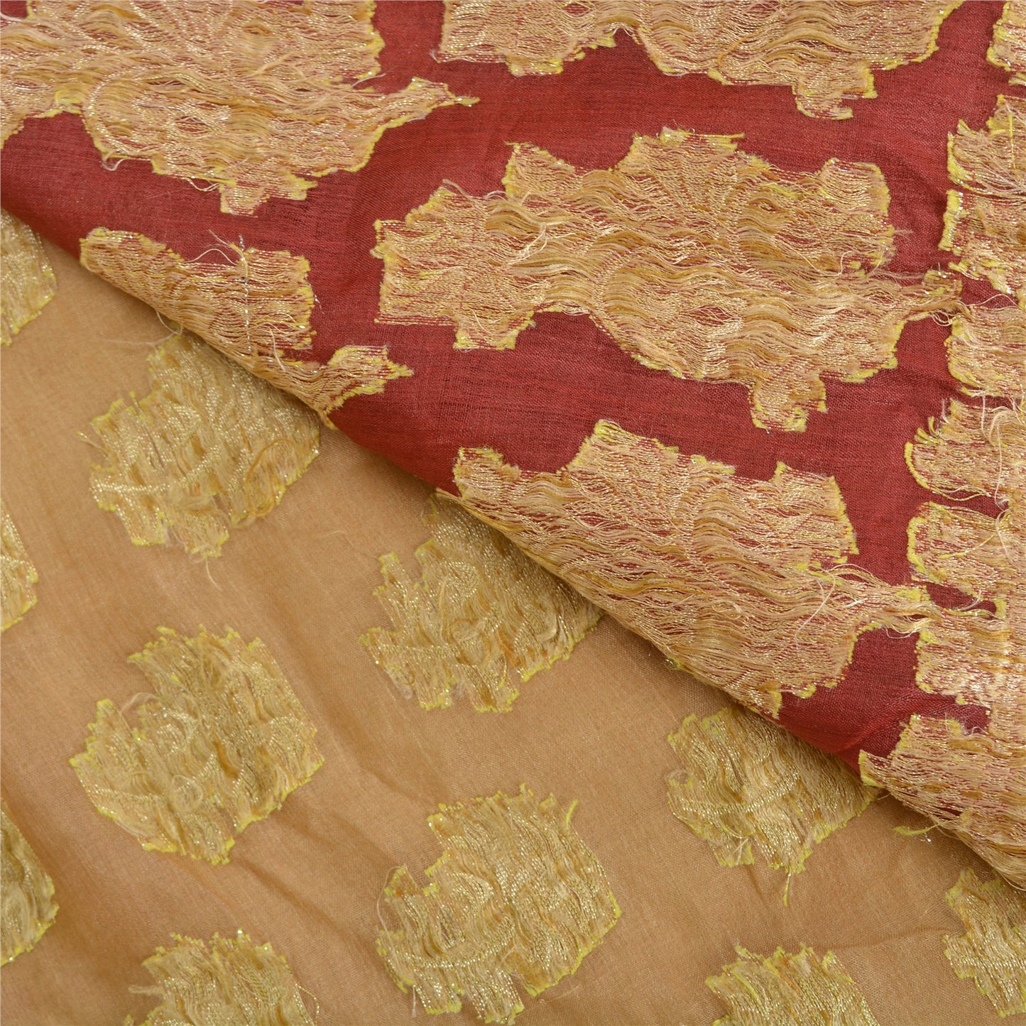 Sanskriti Vintage Peach/Dark Red Sarees 100% Pure Silk Woven Premium Sari Sustainable Fabric