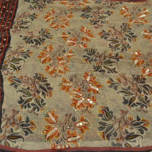 Sanskriti Vintage Bollywood Sarees Pure Georgette Silk Hand Beaded Sari Sustainable Fabric