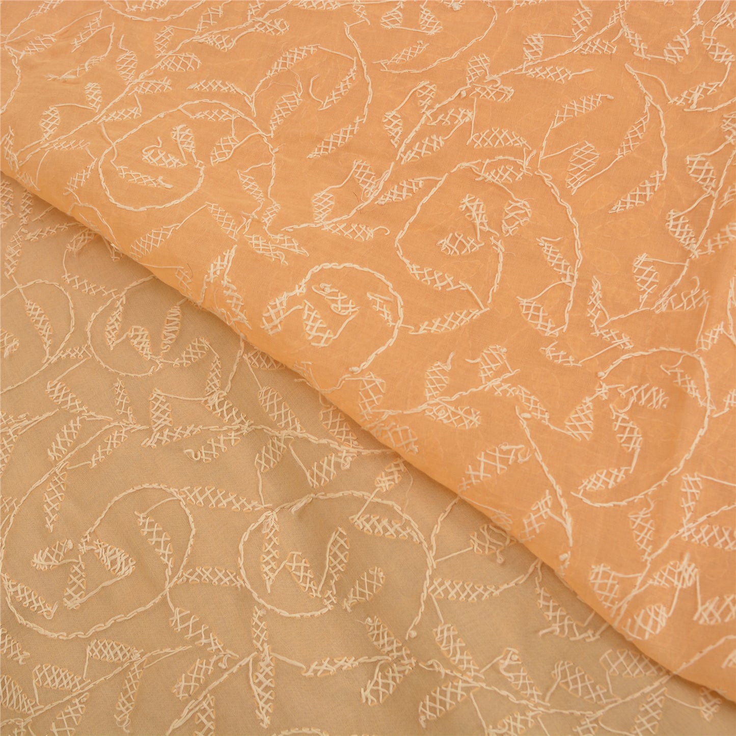Sanskriti Vintage Peach Sarees Cotton Hand Embroidered Chikankari Sari Sustainable Fabric