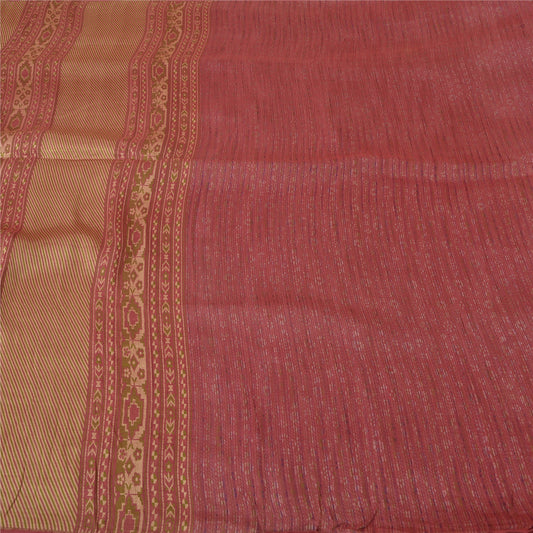 Sanskriti Vintage Pink Sarees 100% Pure Silk Woven Premium Sari Craft Sustainable Fabric