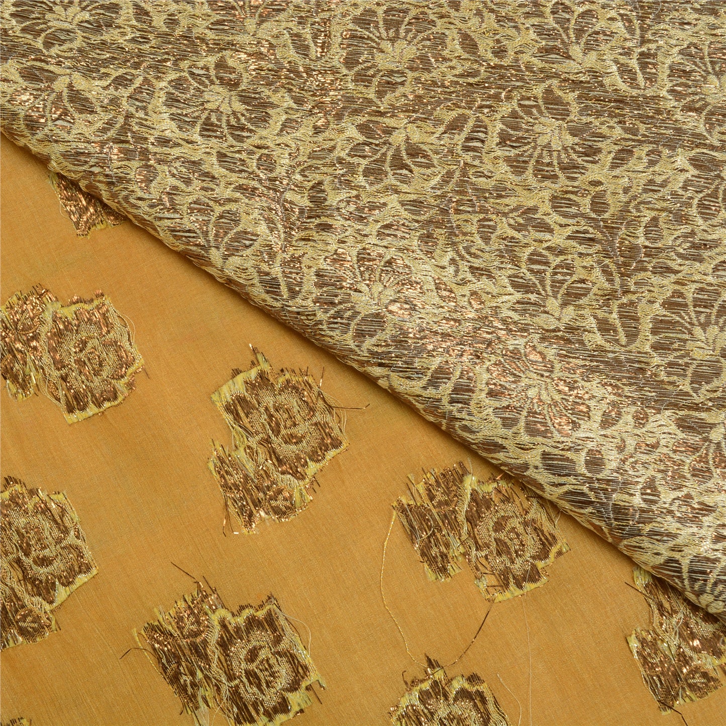 Sanskriti Vintage Safron/Ivory Sarees 100% Pure Silk Woven Premium Sari Sustainable Fabric