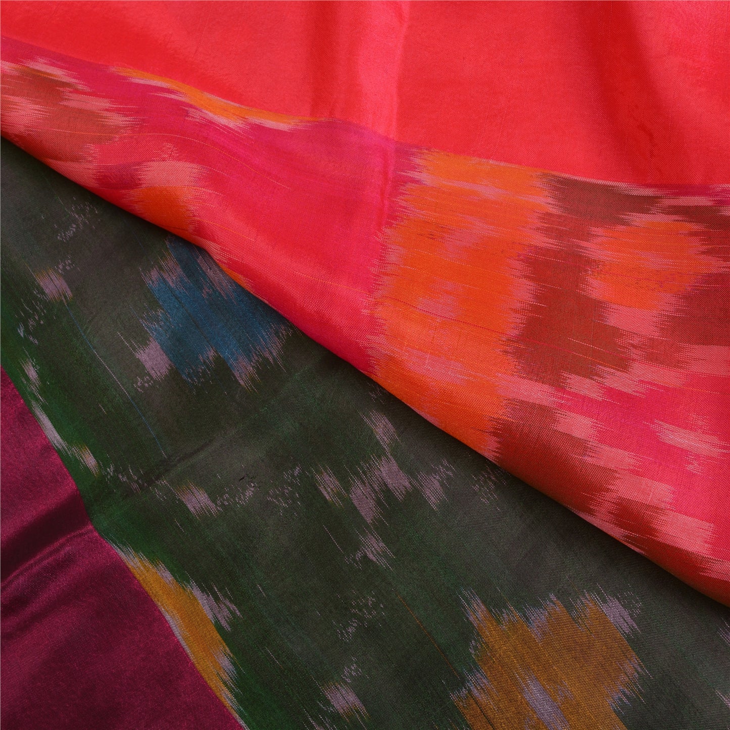 Sanskriti Vintage Pink/Green Sarees Sambalpuri Woven Ikat Art Silk Sari Sustainable Fabric
