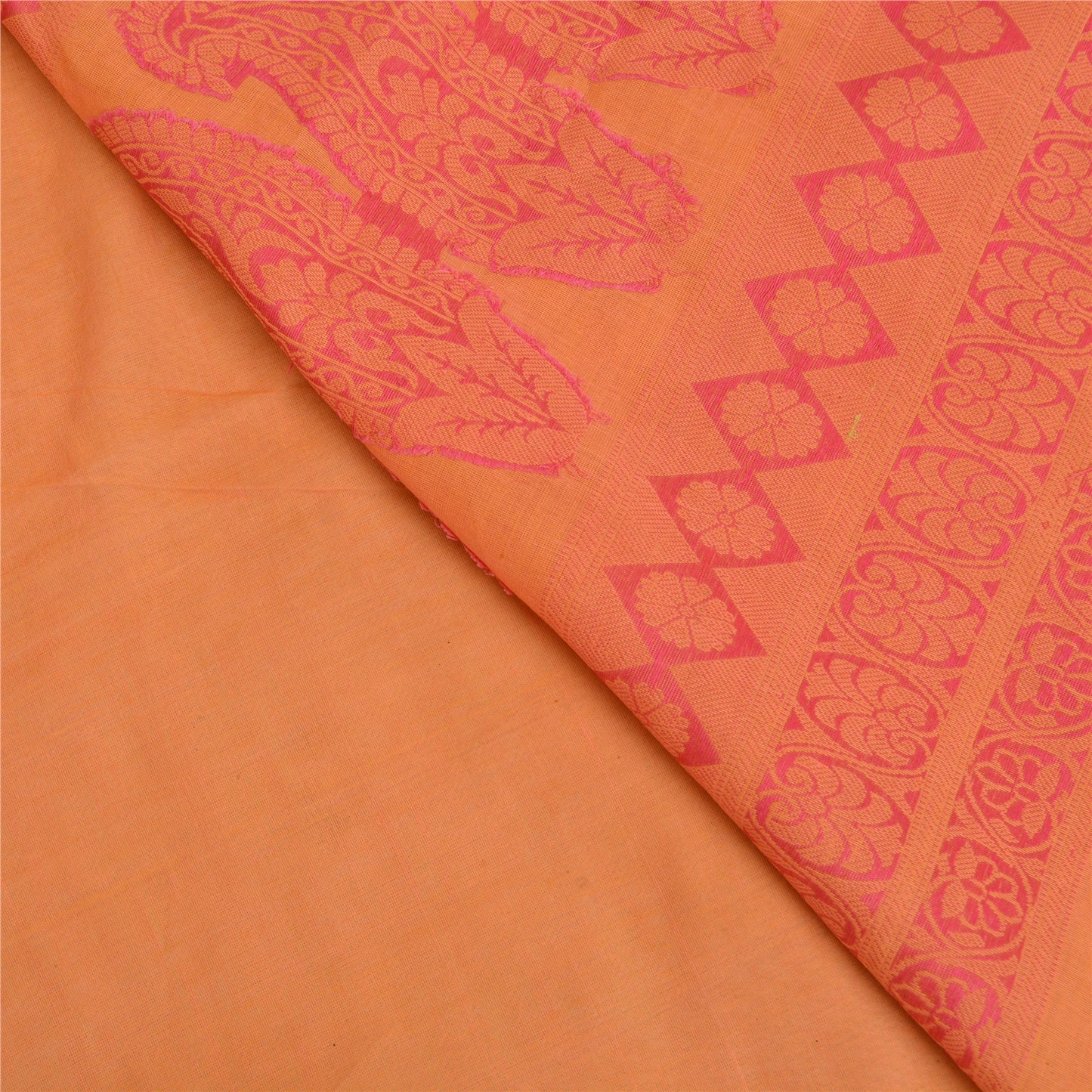 Sanskriti Vintage Peach Indian Sarees 100% Pure Cotton Woven Sari 5 YD Sustainable Fabric
