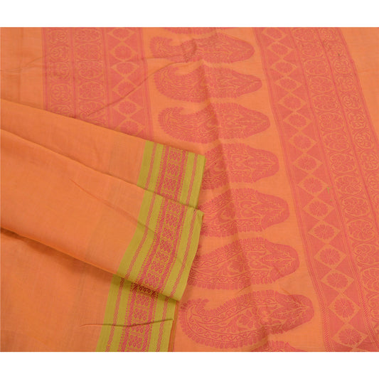 Sanskriti vintage ferskenfarvede indiske sarier i 100% ren bomuld, vævet sari, 5 yards bæredygtigt stof