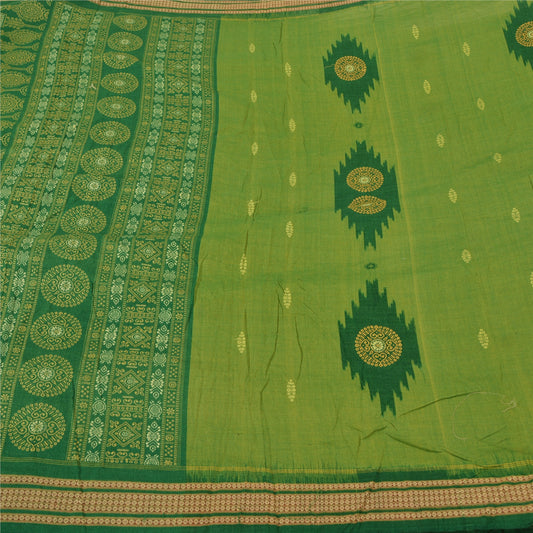 Sanskriti Vintage Grønne Sarier 100% Ren Bomuld Vævet Premium Sari Håndværksmæssigt Bæredygtigt Stoff