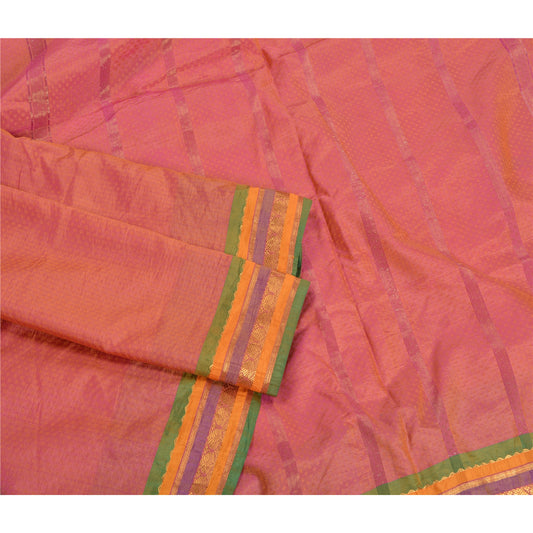 Sanskriti Vintage Pink Sarees Art Silk Woven Zari Premium Sari Craft 5 YD Sustainable Fabric